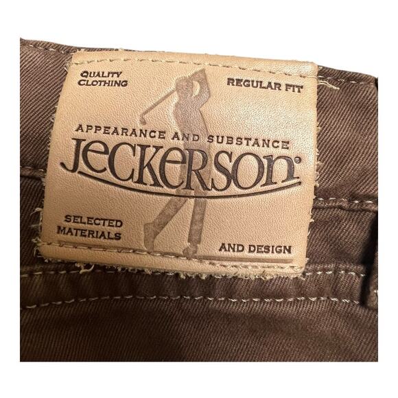 Jeckerson Mens Jeans Brown Preppy Golf Pants Brown Patches 29x34 - Picture 6 of 6